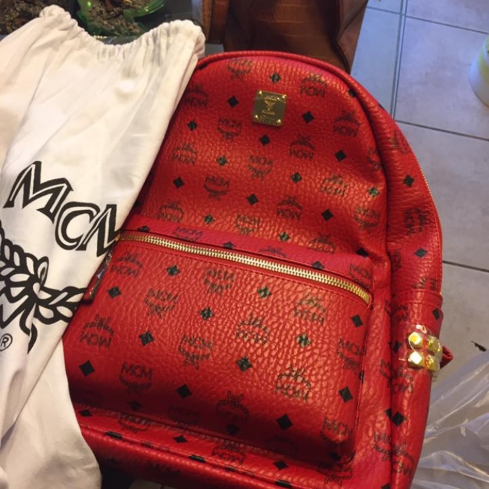 Authentic Medium Red Mcm Backpack